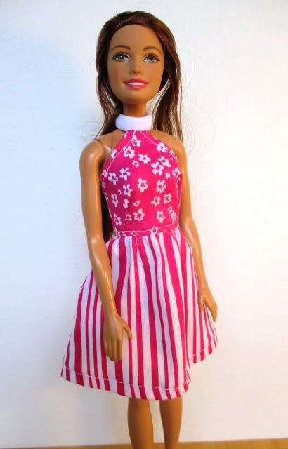 Barbie doll`s halter neck dress - pink prints