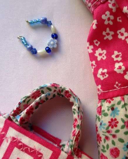 Barbie doll`s long dress, bag and necklace - pink/turquoise