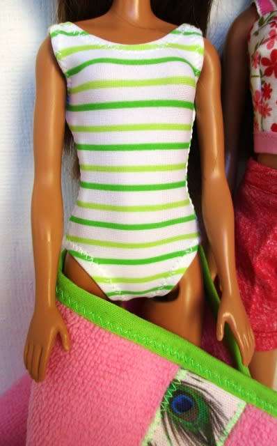 Barbie doll`s BEACH FUN set -costume/towel/shorts/top/sunhat