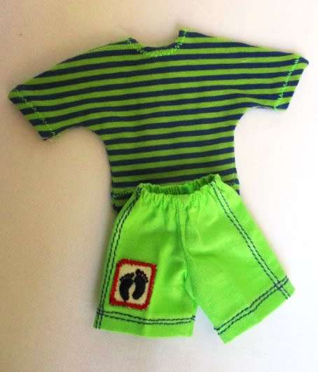 Ken doll`s shorts and t-shirt - lime and navy stripe