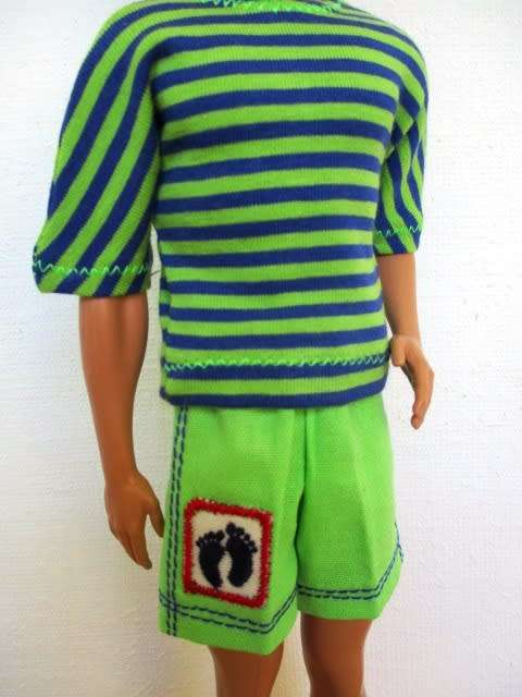 Ken doll`s shorts and t-shirt - lime and navy stripe
