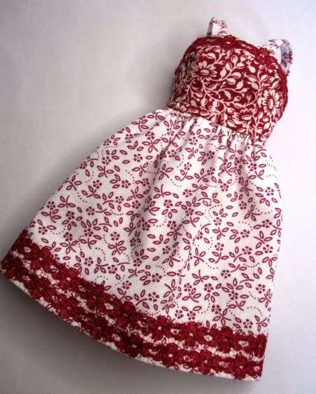 Barbie doll`s dress - maroon lace trim