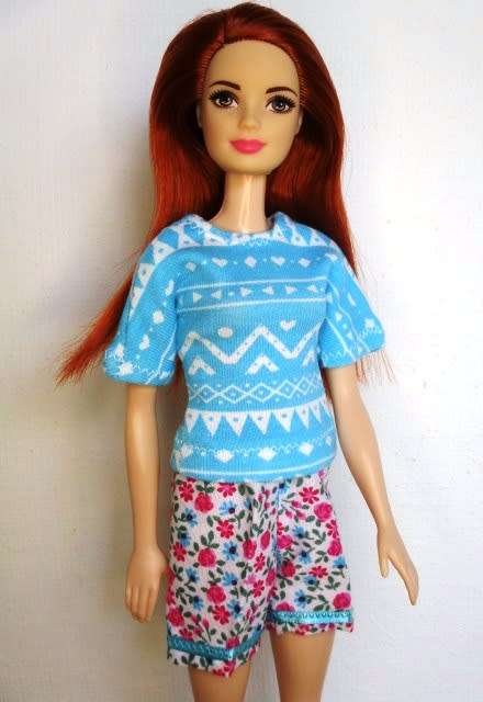 Barbie doll`s shorts and T-shirt - turquoise and pink print