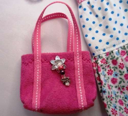 Barbie doll`s long dress, bag and necklace - pink/turquoise