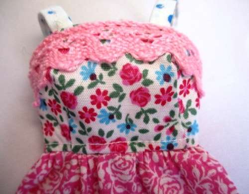 Barbie doll`s long dress, bag and necklace - pink/turquoise