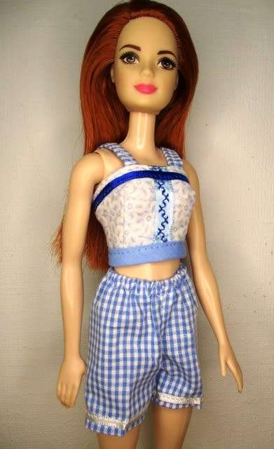 Barbie doll`s shorts and strap top - blue check