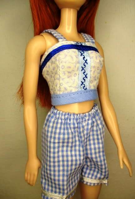 Barbie doll`s shorts and strap top - blue check