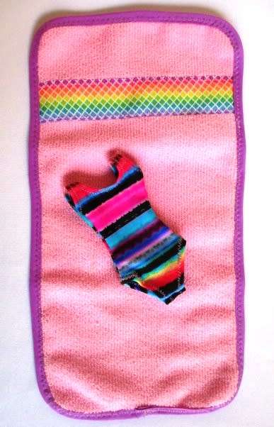 Barbie doll`s bathing costume and towel set - bright stripe/pink