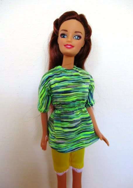 Barbie doll`s top and cycle shorts - lime stripe/yellow