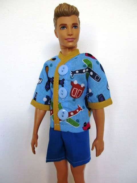 Ken doll`s summer pyjamas - aeroplanes/blue