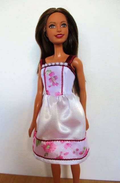 Barbie doll`s party dress - white/burgundy trim