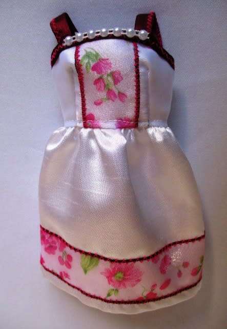 Barbie doll`s party dress - white/burgundy trim