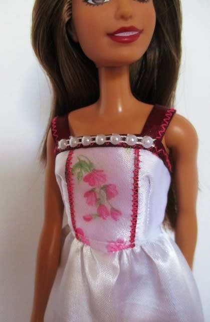 Barbie doll`s party dress - white/burgundy trim