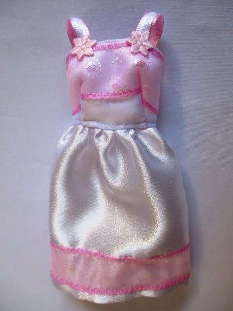 Barbie doll`s party dress - white/pink ribbon