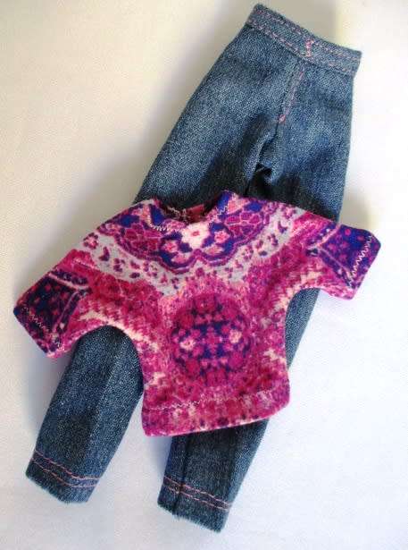 Barbie doll`s denim jeans with t-shirt - purple/pink