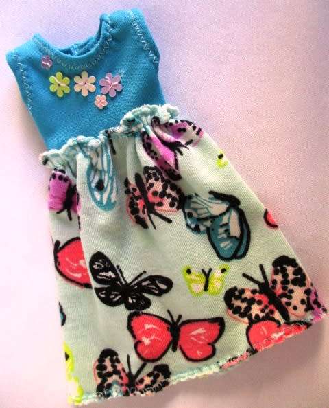 Barbie doll`s dress - turquoise butterfly