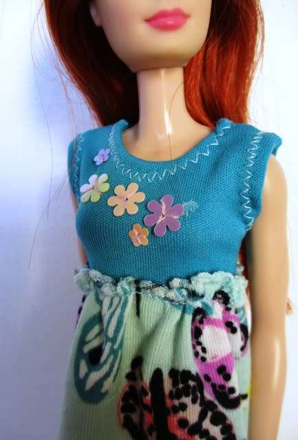 Barbie doll`s dress - turquoise butterfly