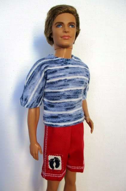Ken doll`s shorts and t-shirt - red/blue stripe