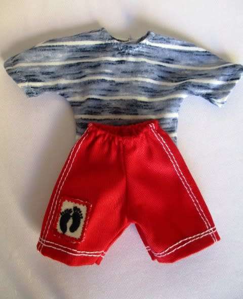 Ken doll`s shorts and t-shirt - red/blue stripe