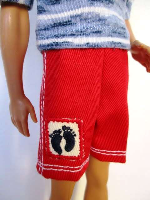 Ken doll`s shorts and t-shirt - red/blue stripe
