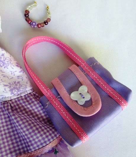 Barbie doll`s long dress plus necklace and bag - mauve