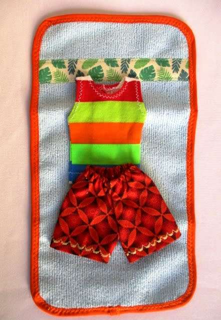 Ken doll`s beach set - red/blue + striped vest