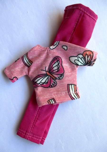 Barbie doll`s pants and t-shirt - cherise pink/pink butterfly