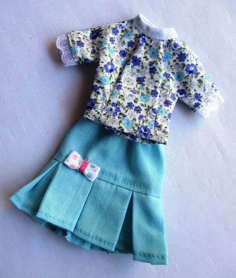 Barbie doll`s skirt with pleated frill and tailored top - sea green