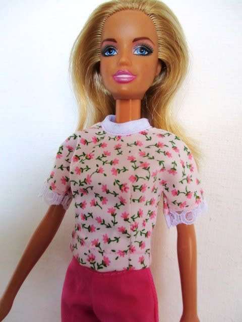 Barbie doll`s pants and top - pink/tiny pink flower