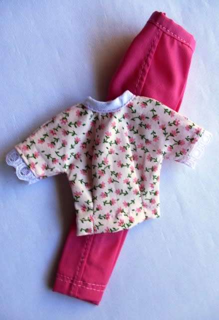 Barbie doll`s pants and top - pink/tiny pink flower
