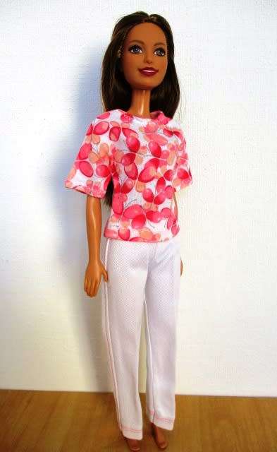 Barbie doll`s pants and t-shirt - white and pink butterfly print