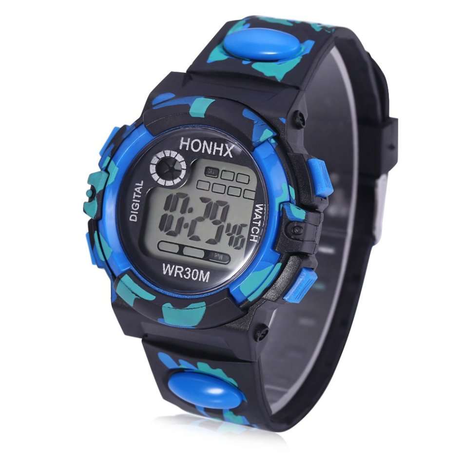 LED Digital Military Watch Chronograph Alarm EL Backlight Water Resistance BLUE Wristwatch