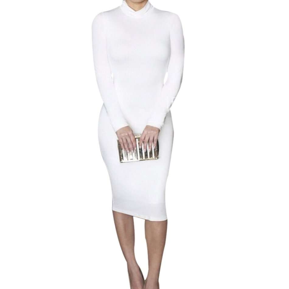 Sexy Club Party Women Long Sleeve Solid Color Bodycon Dress