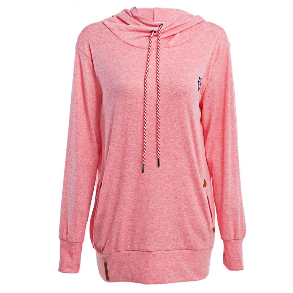Chic Hooded Long Sleeve Pocket Design Embroidered Hoodie for Women