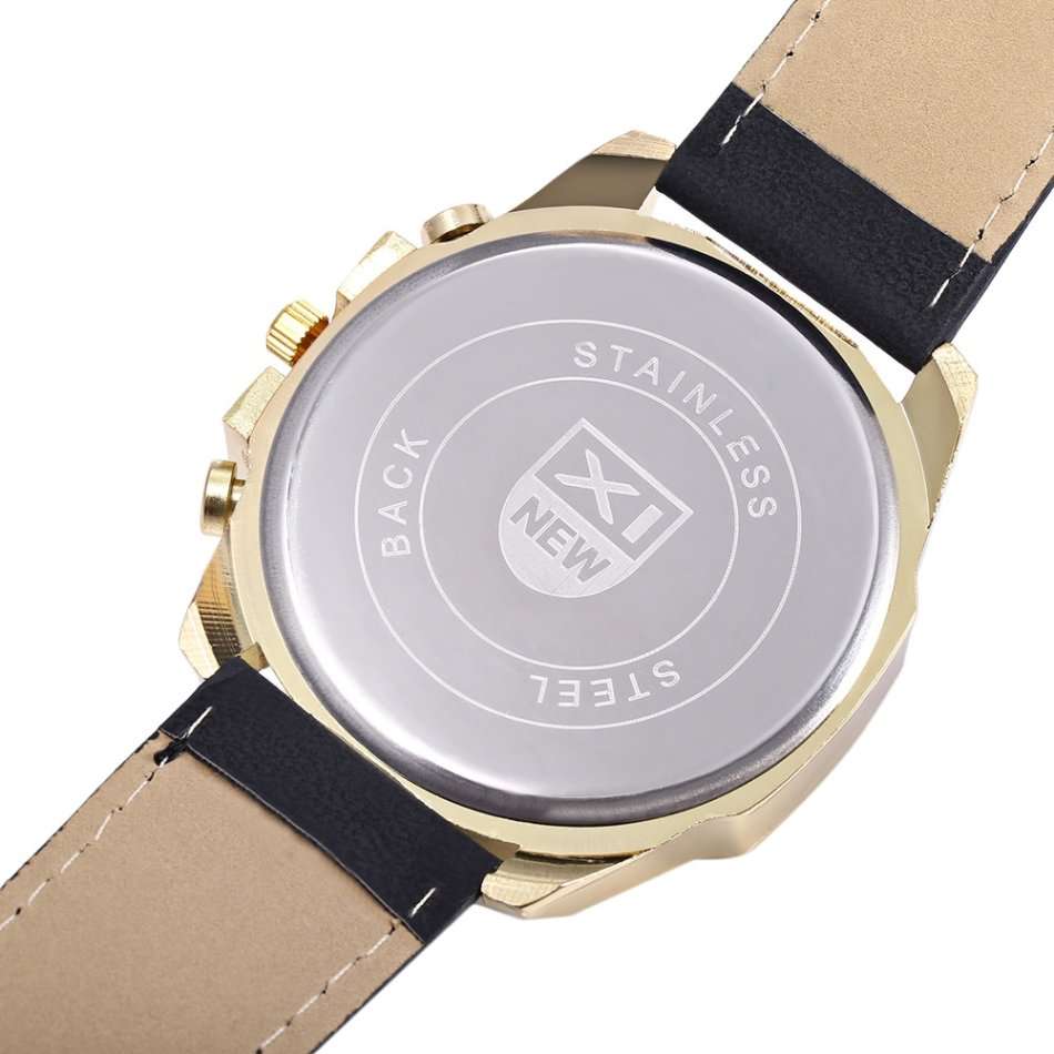 Xinew 0201 Male Quartz Watch Large Dial Decorative Sub-dial Luminous PU Band Wristwatch