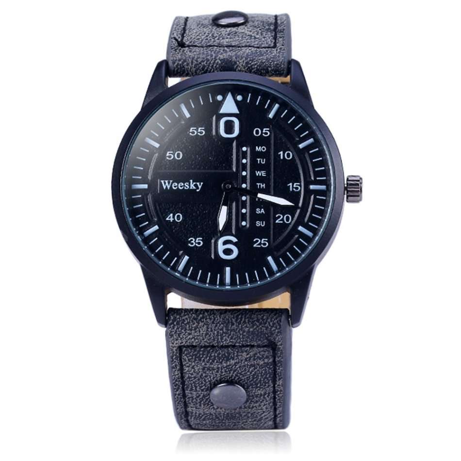 Weesky 1203G Quartz Watch with Decorative Day Leather Band for Men
