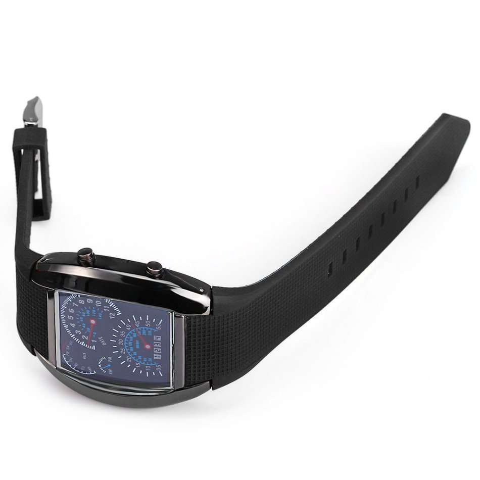 BLACK Rubber Band LED Car Watch / Table with Blue Light Display Time Arch Shaped