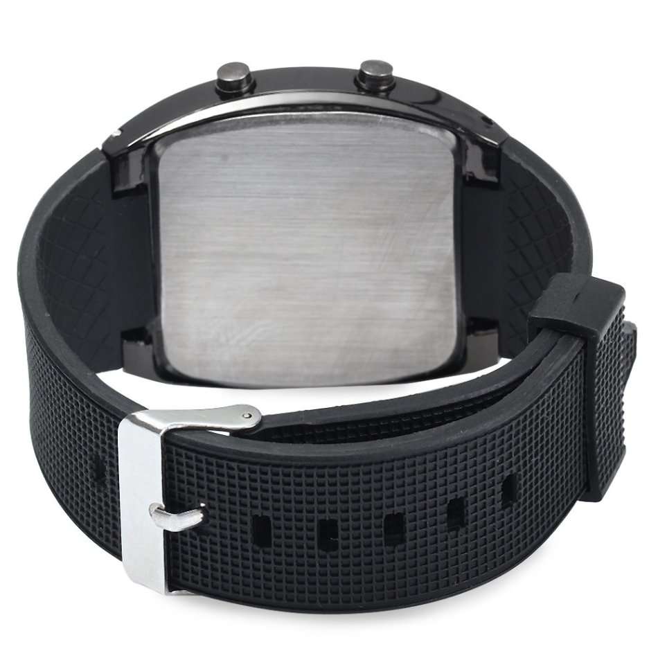 BLACK Rubber Band LED Car Watch / Table with Blue Light Display Time Arch Shaped