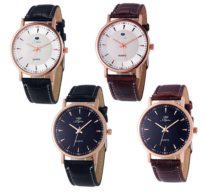 Jijia Business Quartz Watch with Double Scales Leather Band for Men