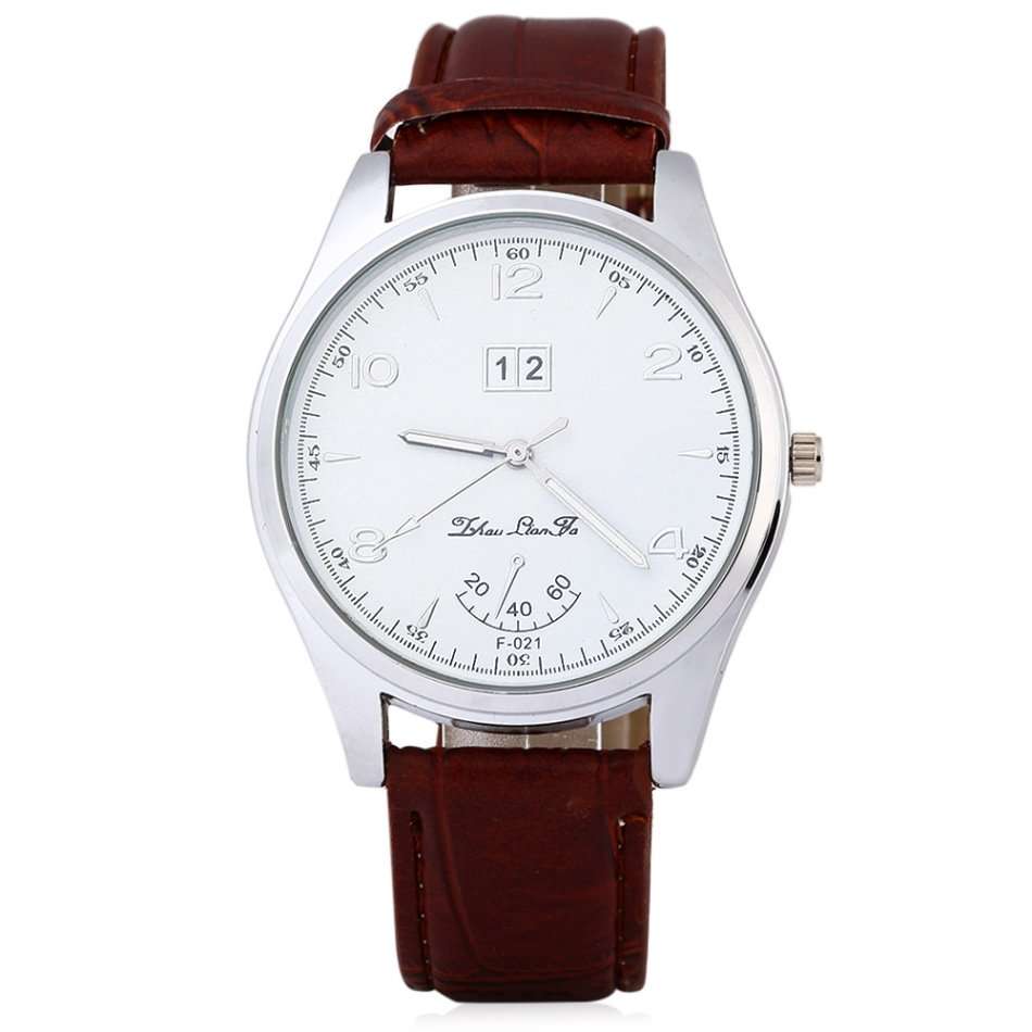 Male Quartz Watch Date Function Water Resistance Leather Band Wristwatch