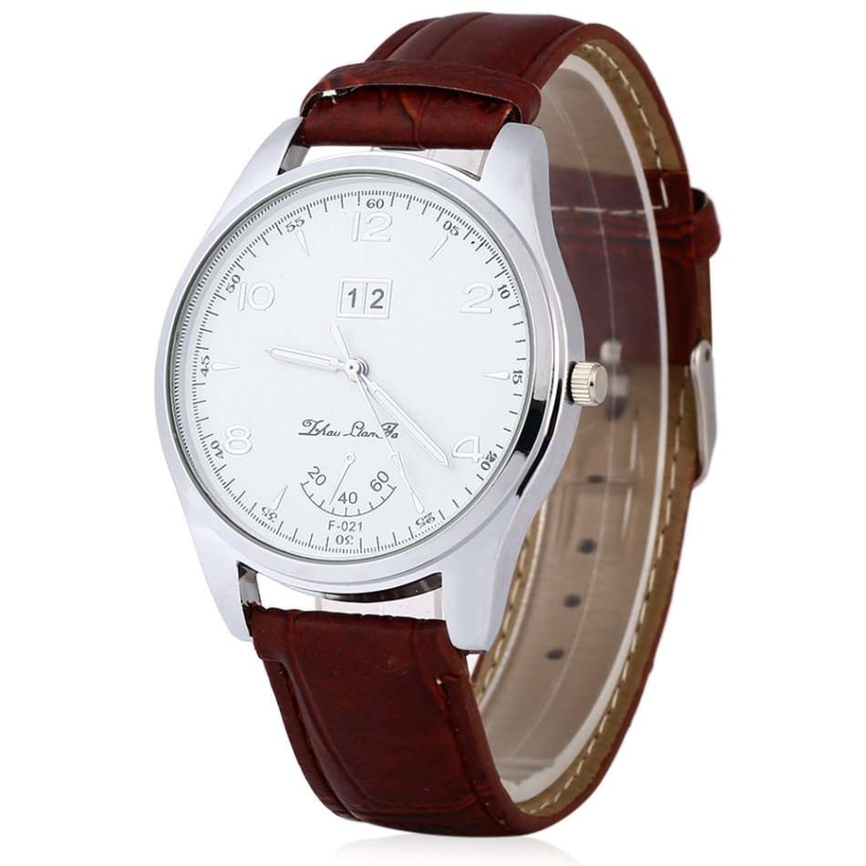 Male Quartz Watch Date Function Water Resistance Leather Band Wristwatch