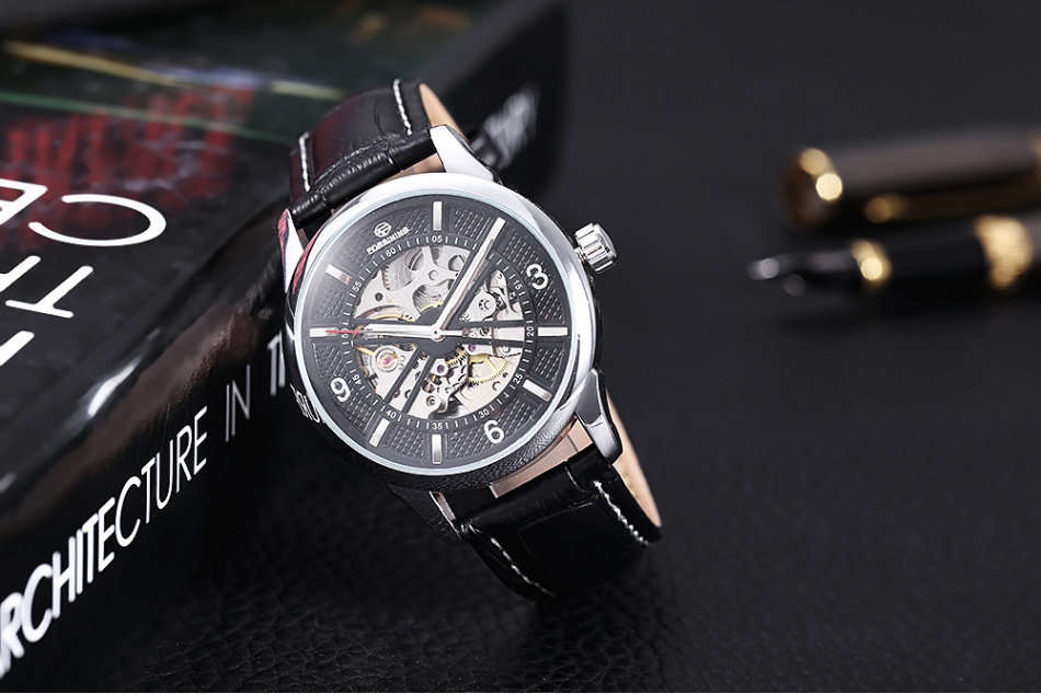 Forsining F1205311 Men Auto Mechanical Watch Luminous Pointer Nail Scale Wristwatch