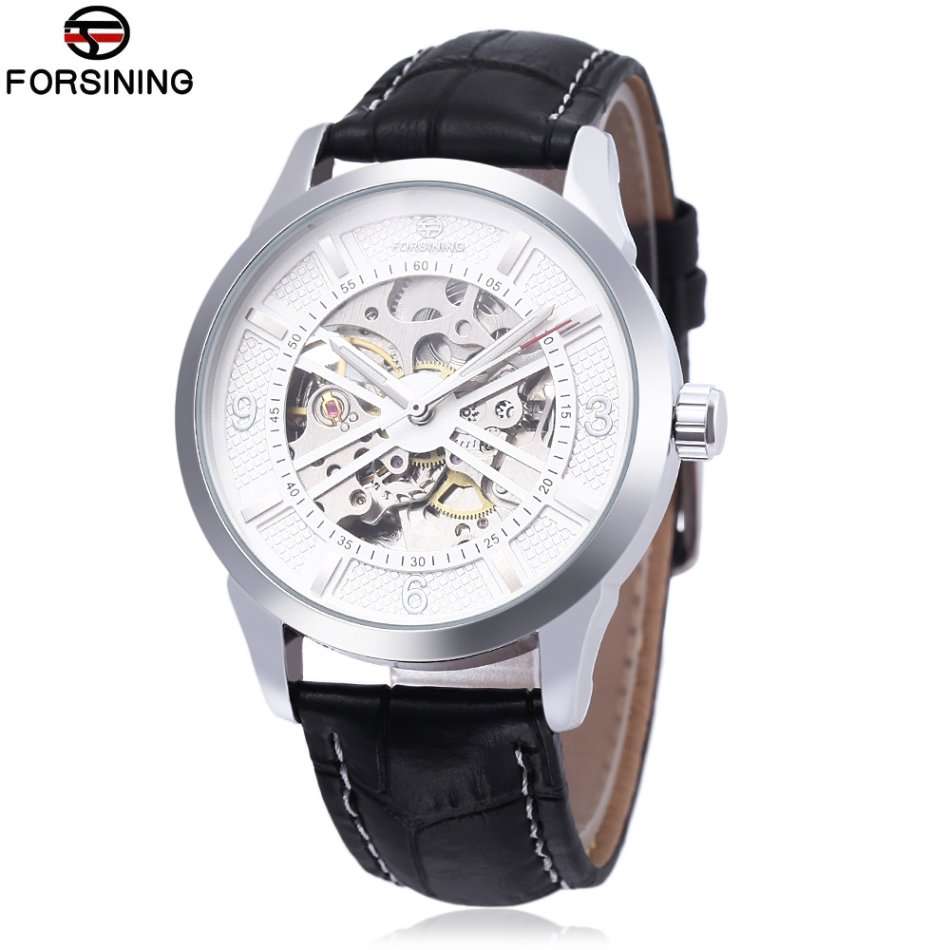 Forsining F1205311 Men Auto Mechanical Watch Luminous Pointer Nail Scale Wristwatch