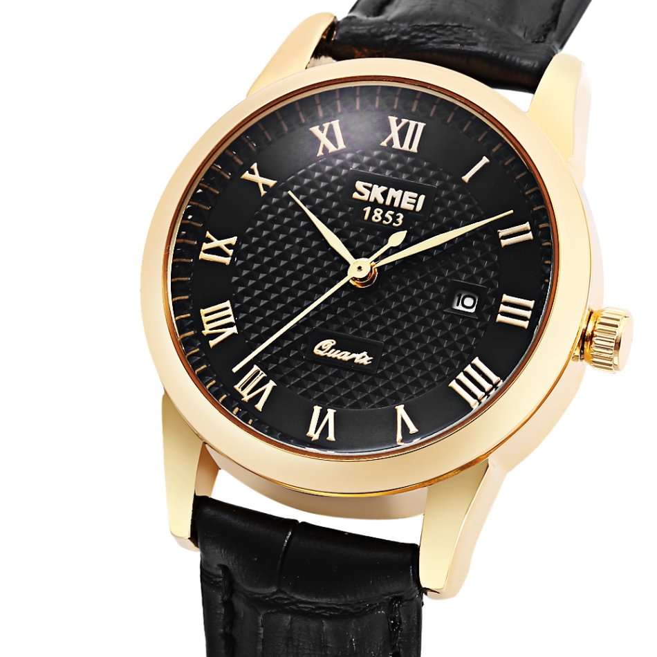 SKMEI 1853 Female Quartz Watch Genuine Leather Band Date Display 30m Water Resistance Wristwatch