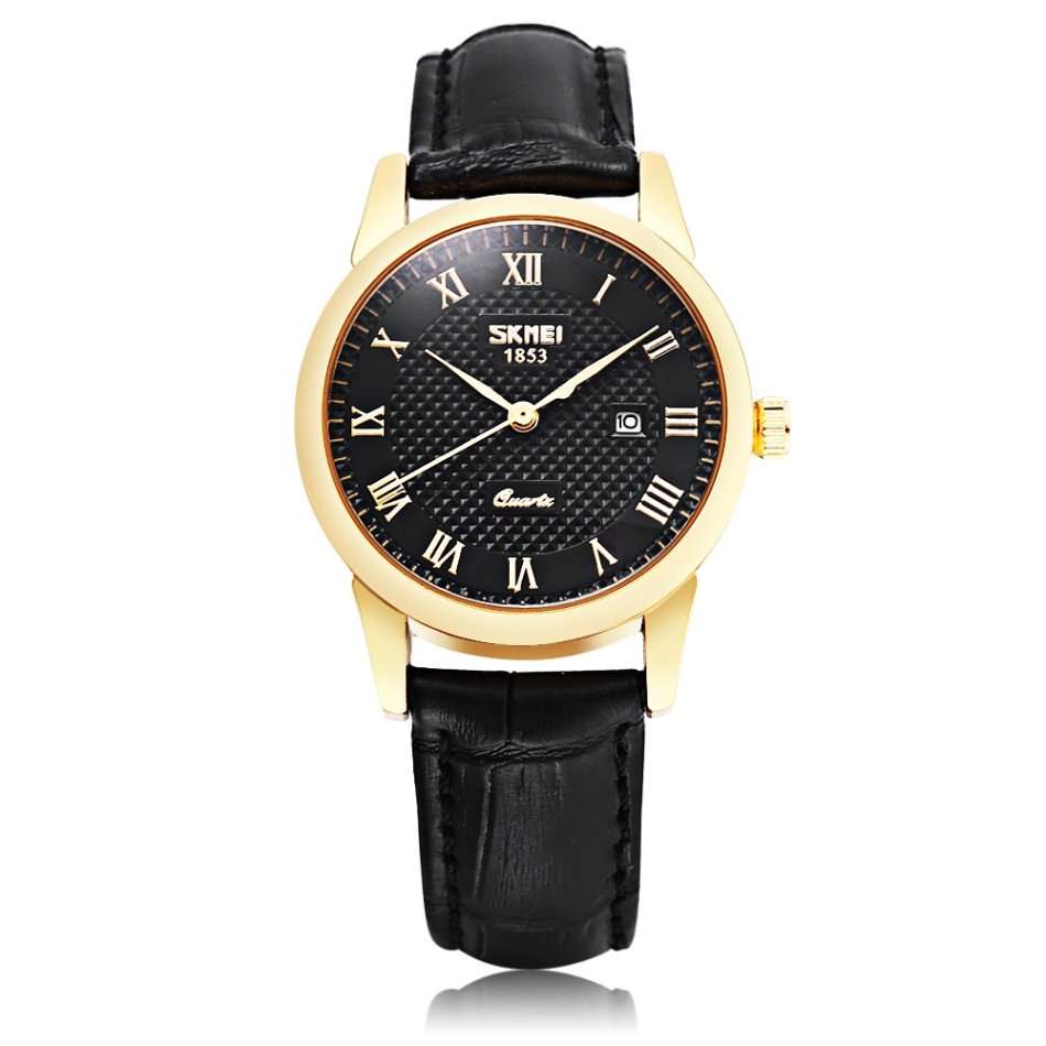 SKMEI 1853 Female Quartz Watch Genuine Leather Band Date Display 30m Water Resistance Wristwatch
