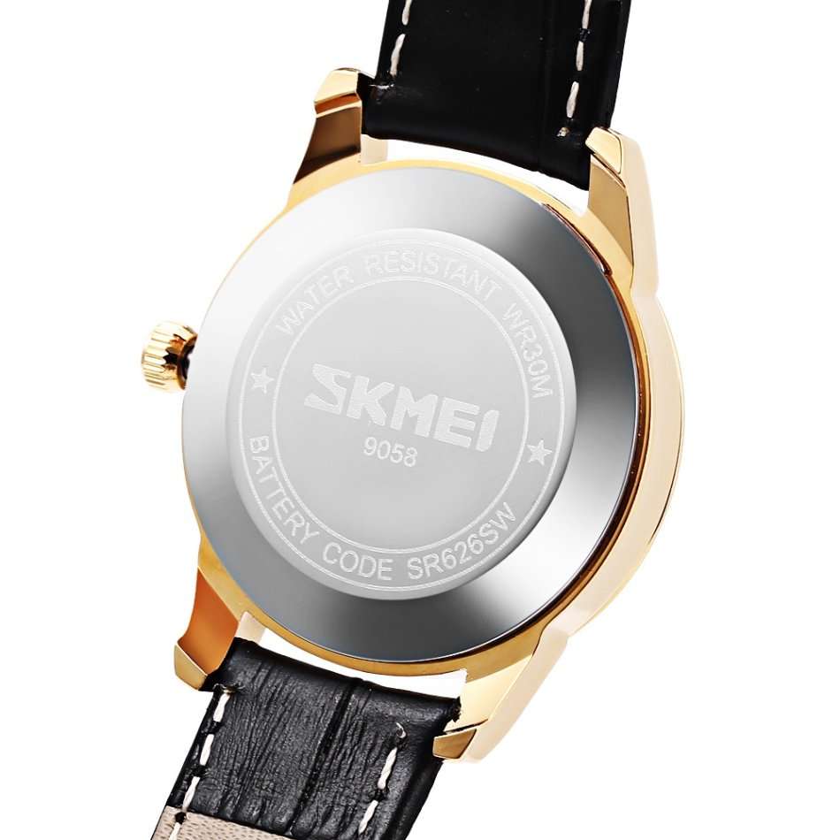 SKMEI 1853 Female Quartz Watch Genuine Leather Band Date Display 30m Water Resistance Wristwatch