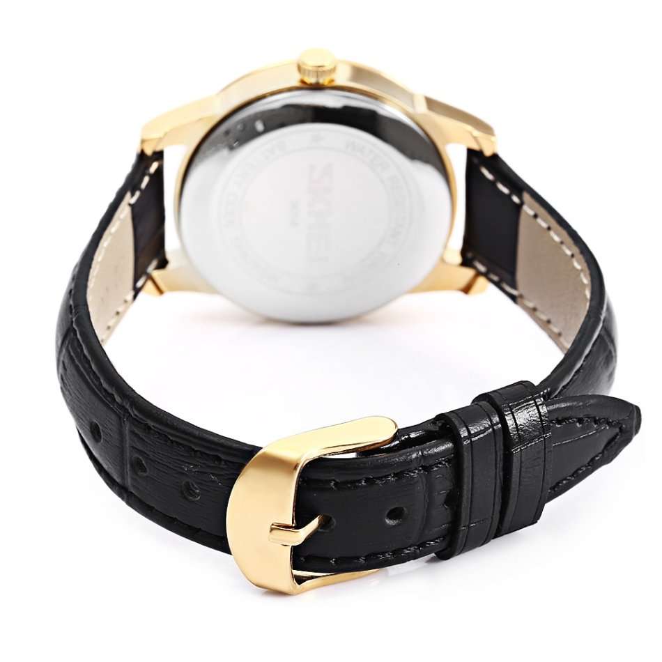 SKMEI 1853 Female Quartz Watch Genuine Leather Band Date Display 30m Water Resistance Wristwatch