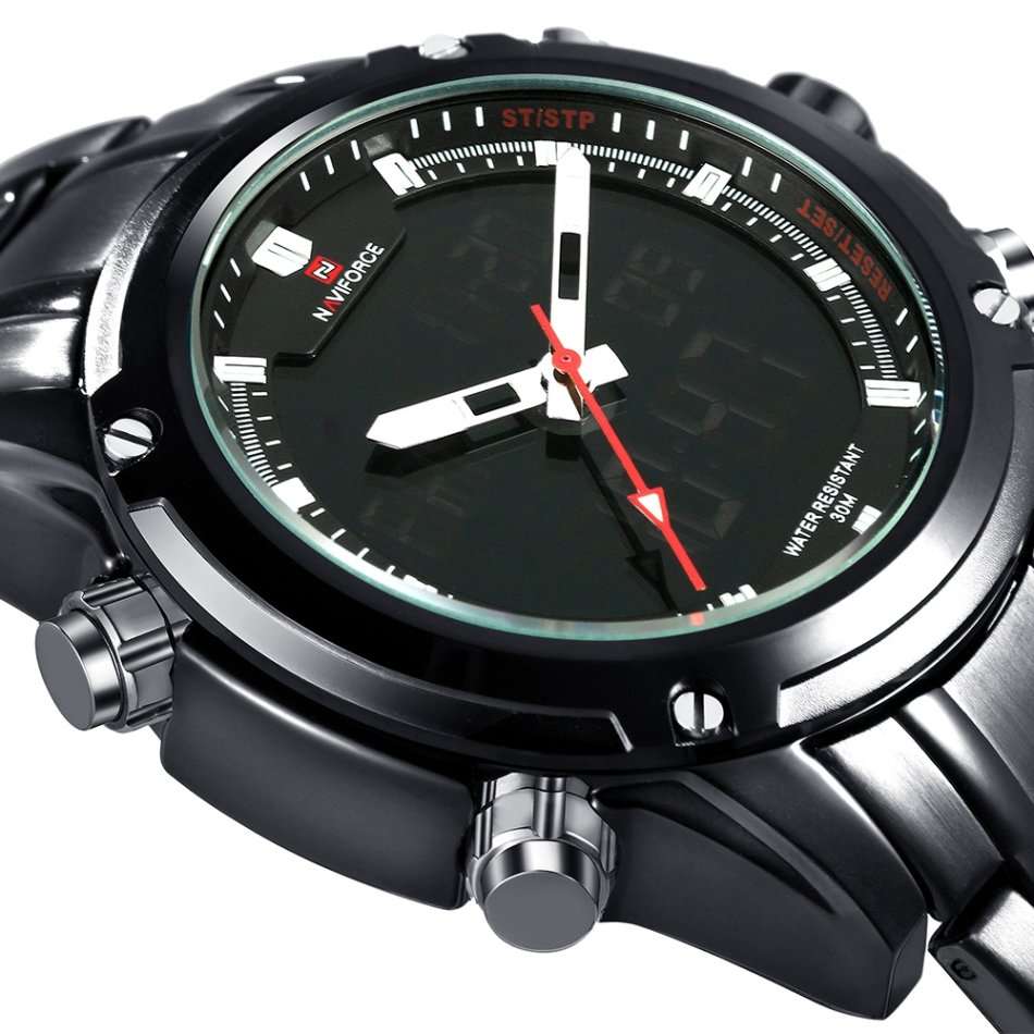 NAVIFORCE NF9050 Luxury Dual Movt Men Quarz Watches Analog Digital LED Sport Military Wrist Watch