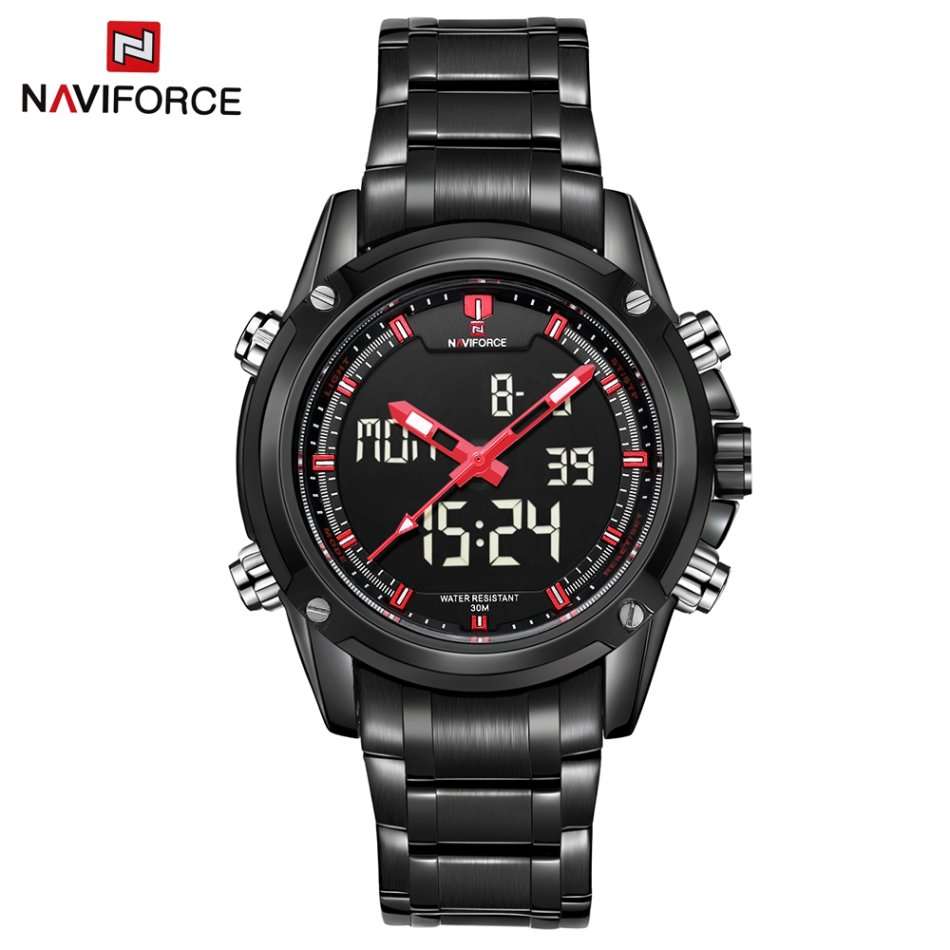 NAVIFORCE NF9050 Luxury Dual Movt Men Quarz Watches Analog Digital LED Sport Military Wrist Watch