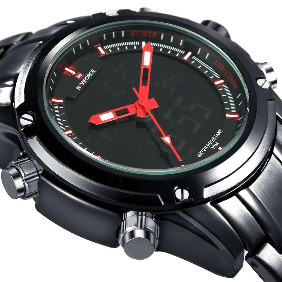 NAVIFORCE NF9050 Luxury Dual Movt Men Quarz Watches Analog Digital LED Sport Military Wrist Watch